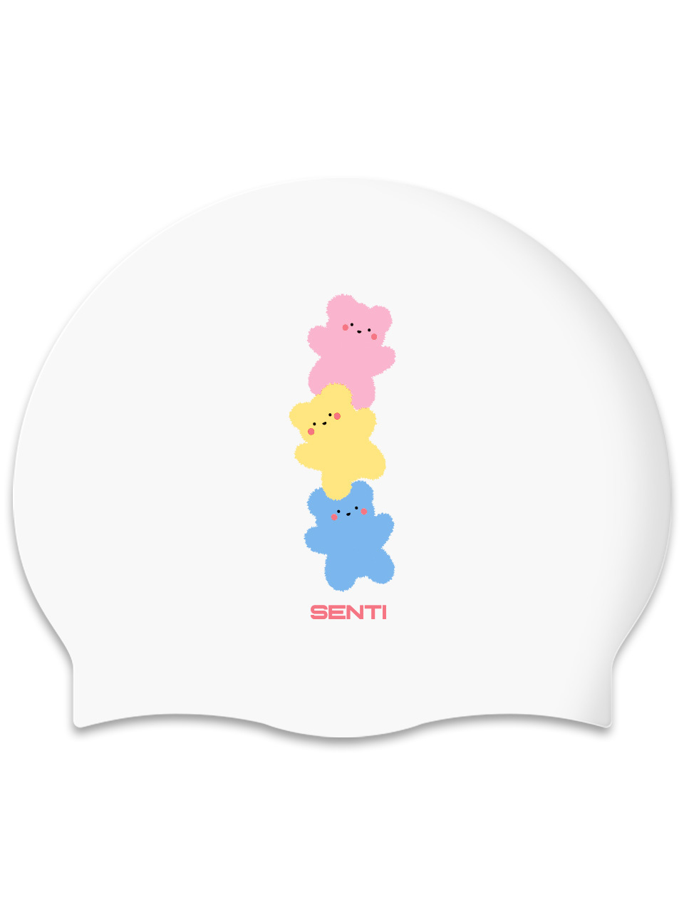 [SC-2539] Fluffy Bear WH Silicone Swimming Cap