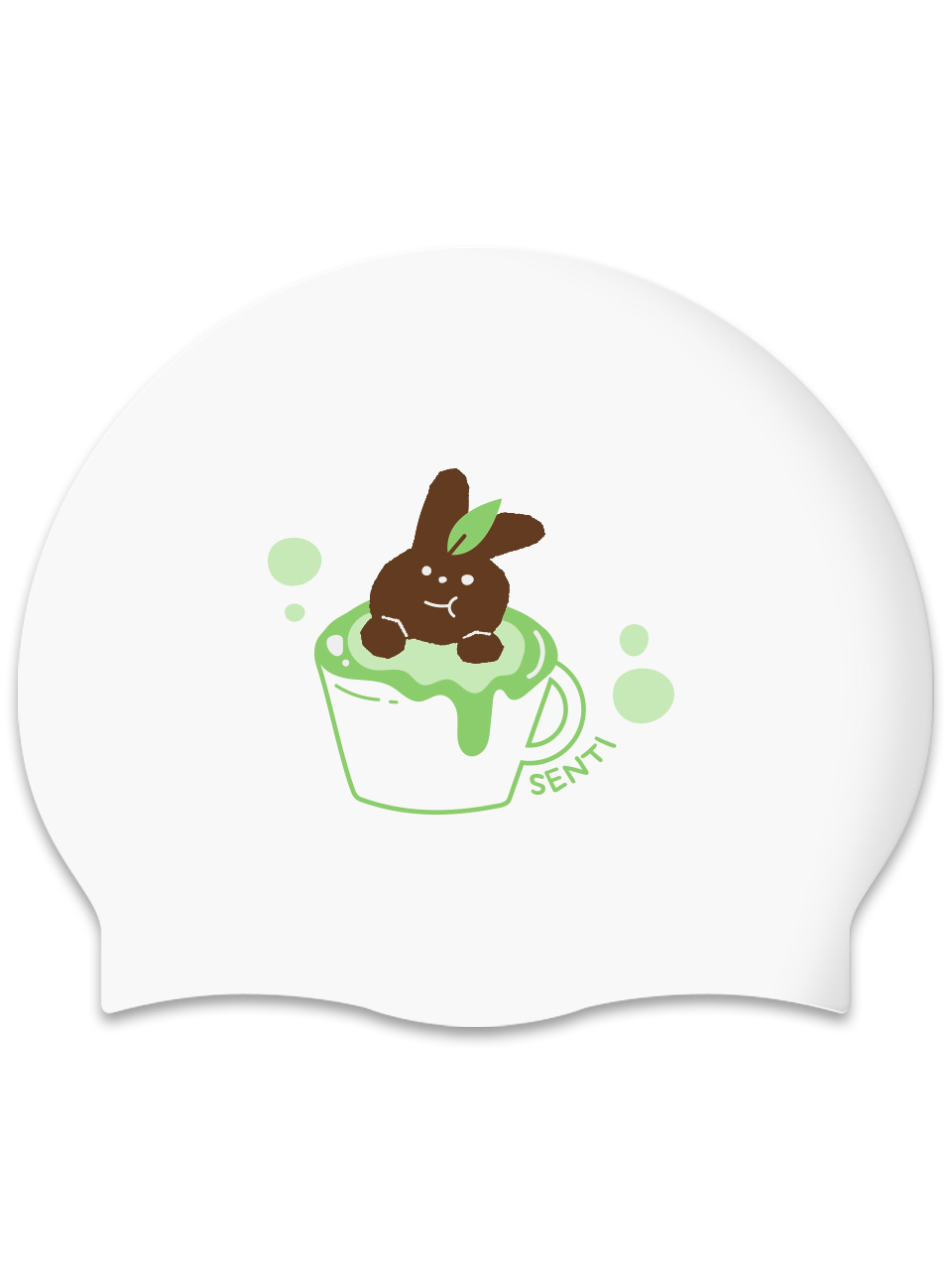 [SC-2546] Matcha Bunny WH Silicone Swimming Cap