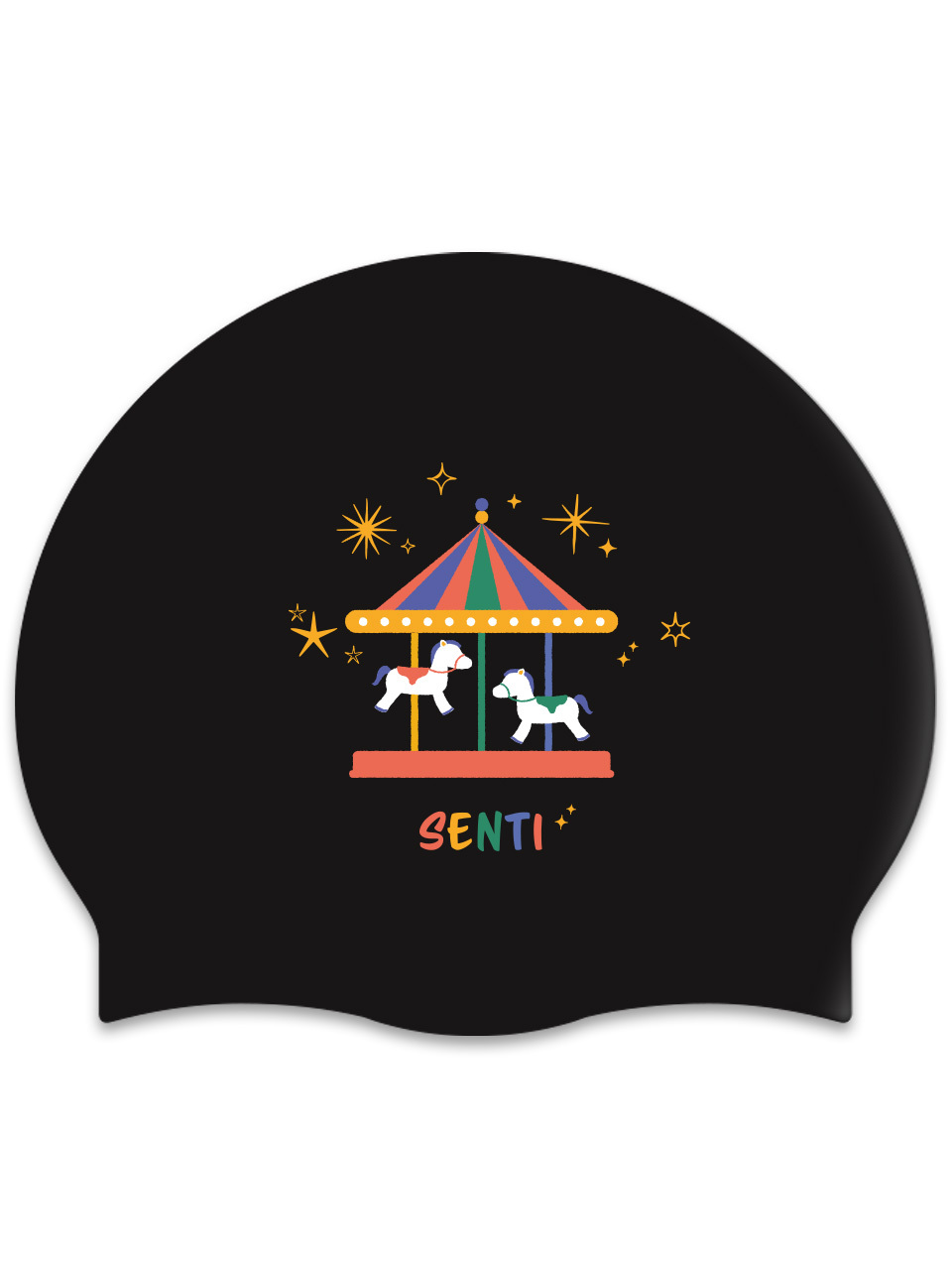 [SC-2604] Merry-go-round BK Silicone Swimming Cap