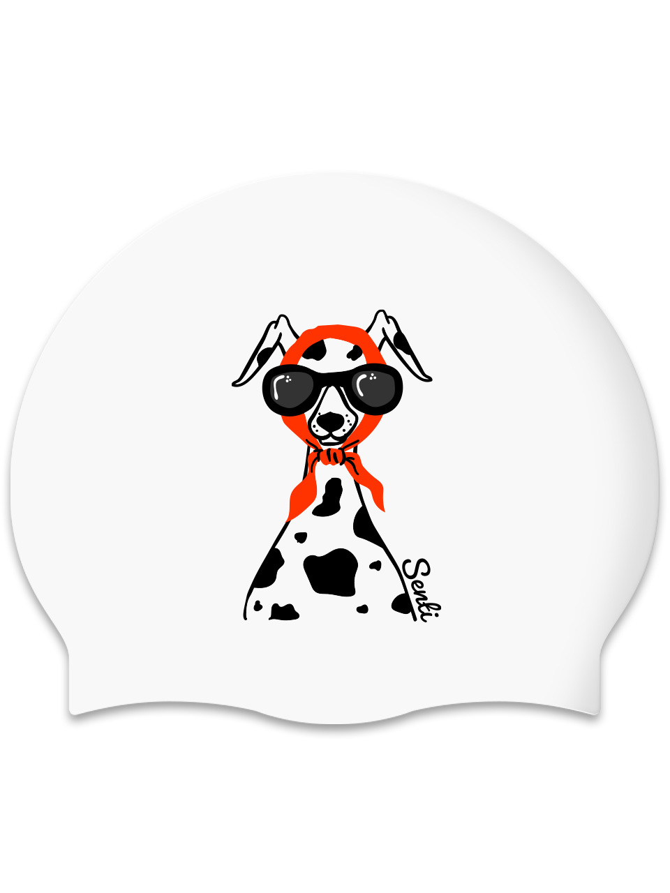 [SC-2617] Dalmatian WH Silicone Swimming Cap
