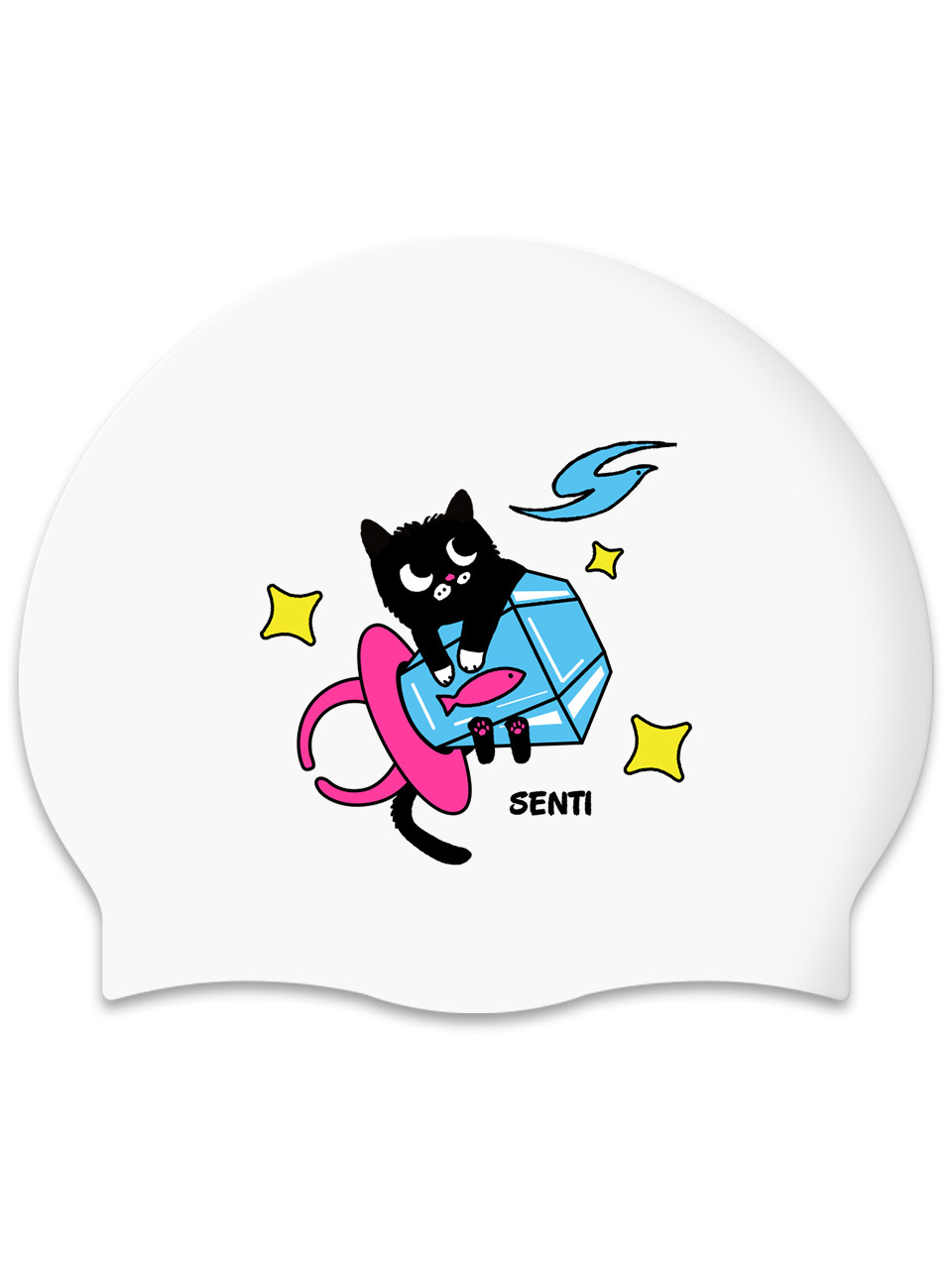 [SC-2627] Candy Ring Cat WH Silicone Swimming Cap