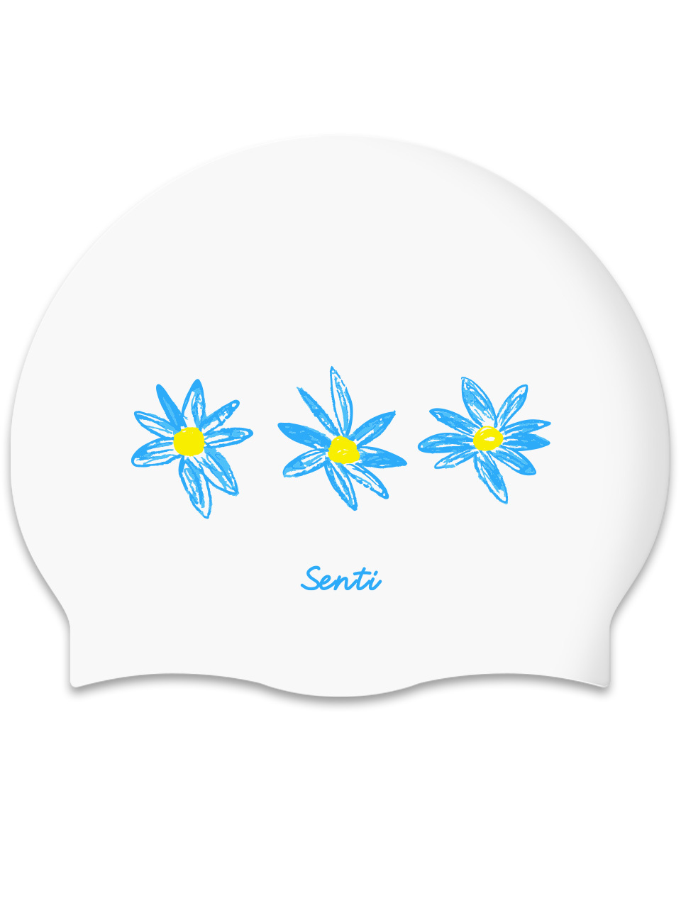 [SC-2631] Blue Daisy WH Silicone Swimming Cap
