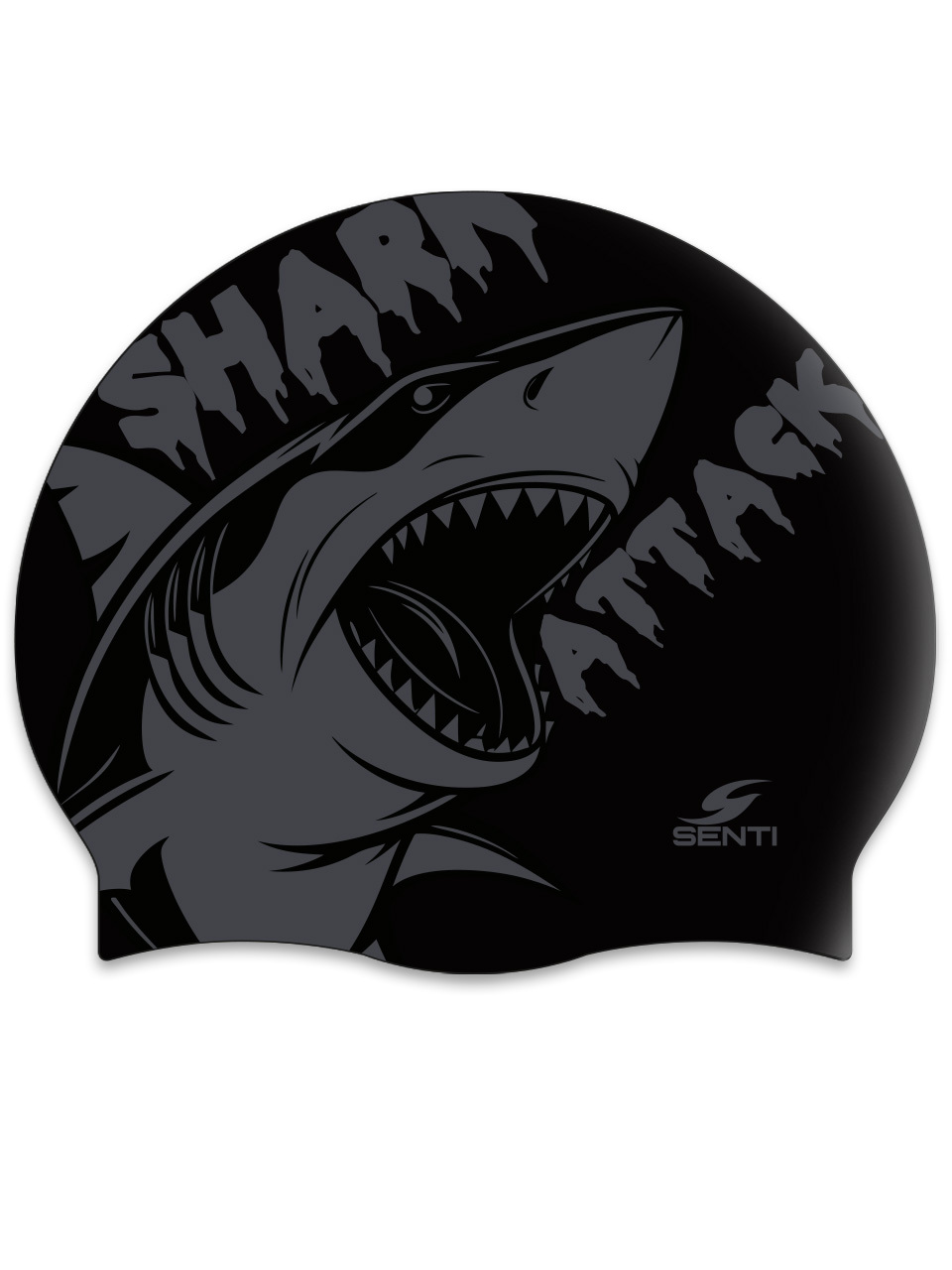 [SC-2640] Shark Attack BK Silicone Swimming Cap