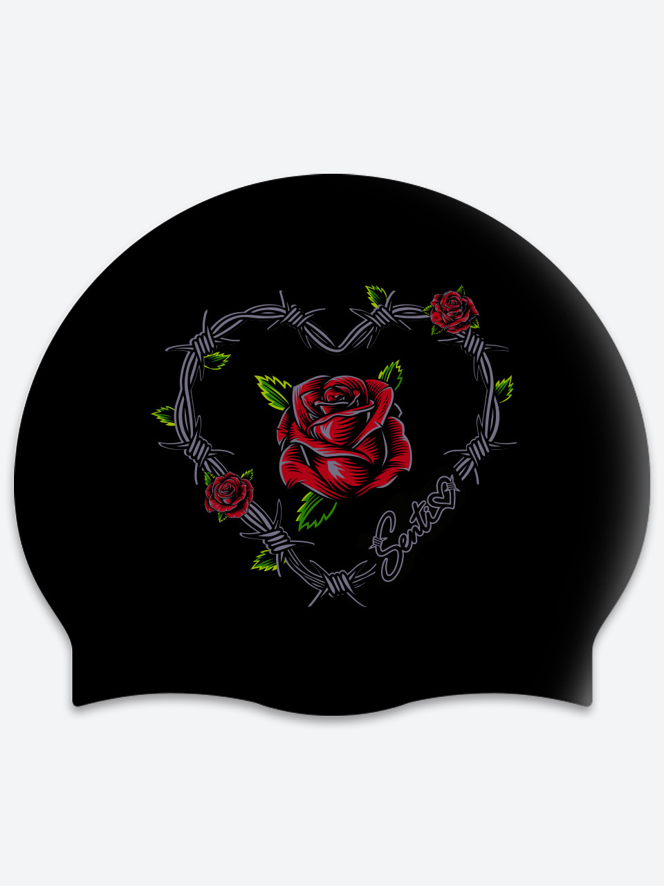 [SC-2652] Wire Rose BK Silicone Swimming Cap
